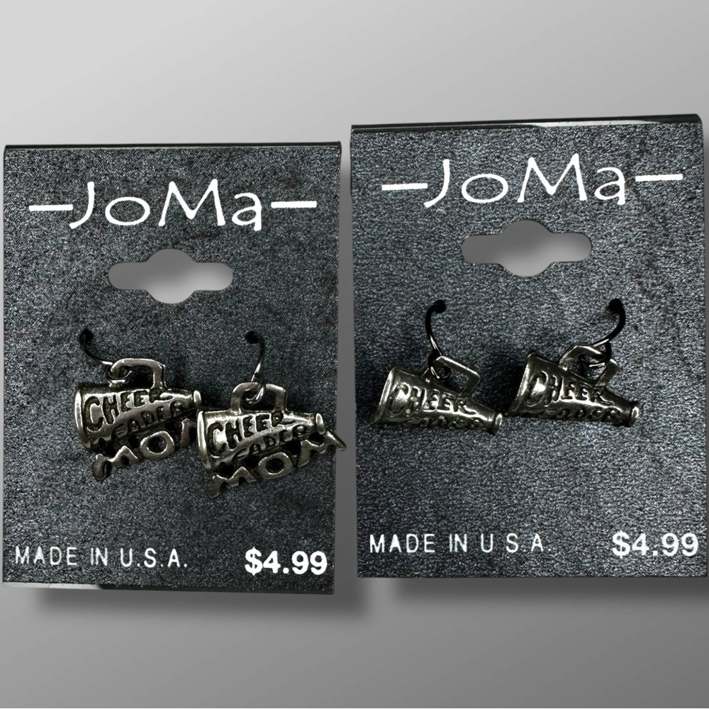 JoMa Cheerleader & Cheer Mom Megaphone Earrings Lot 2 NWT USA Game Day Silver